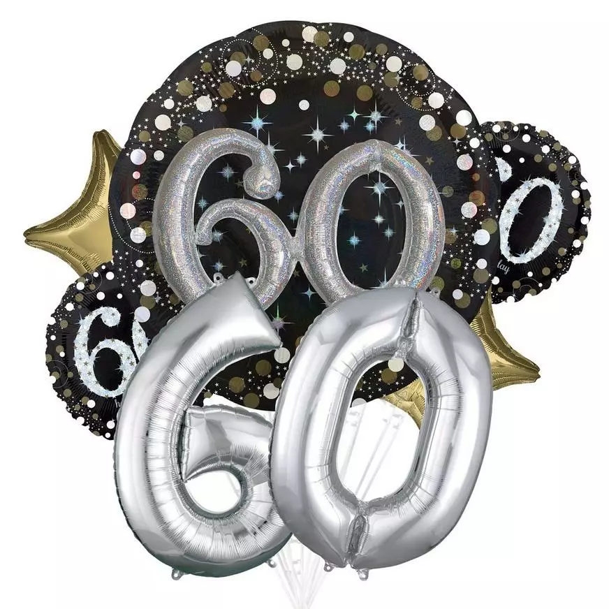 Sparkling 60 Birthday Balloon Bouquet, 7pc 3 Sparkling 60 Birthday Balloon Bouquet, 7pc