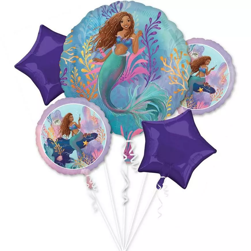 The Little Mermaid Foil Balloon Bouquet, 5pc - Movie 2023 3 The Little Mermaid Foil Balloon Bouquet, 5pc - Movie 2023