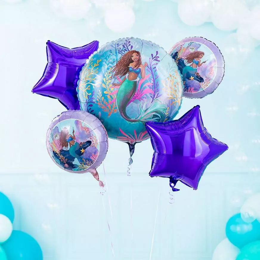 The Little Mermaid Foil Balloon Bouquet, 5pc - Movie 2023 4 The Little Mermaid Foil Balloon Bouquet, 5pc - Movie 2023 - Image 2