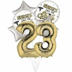White Gold 23 Nurse Graduation Foil Balloon Bouquet, 7pc