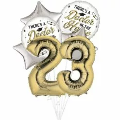 White Gold 23 Doctor Graduation Foil Balloon Bouquet, 7pc