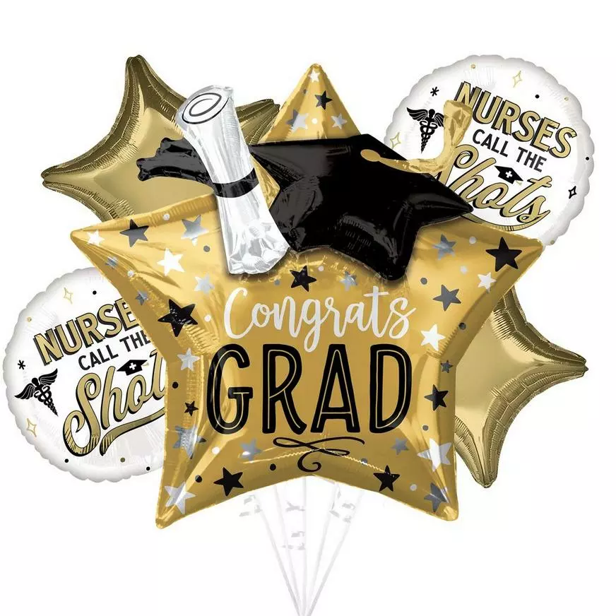 Nurse Congrats Grad Foil Balloon Bouquet, 5pc 3 Nurse Congrats Grad Foil Balloon Bouquet, 5pc
