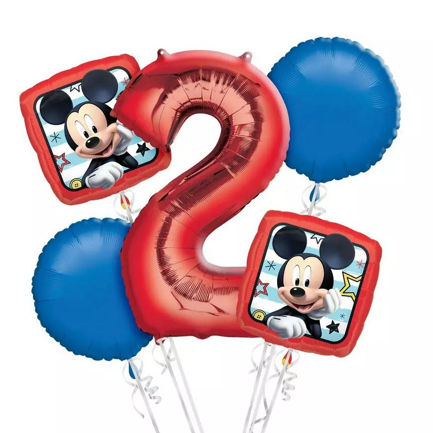 Mickey Mouse 2nd Birthday Balloon Bouquet 5pc 3 Mickey Mouse 2nd Birthday Balloon Bouquet 5pc