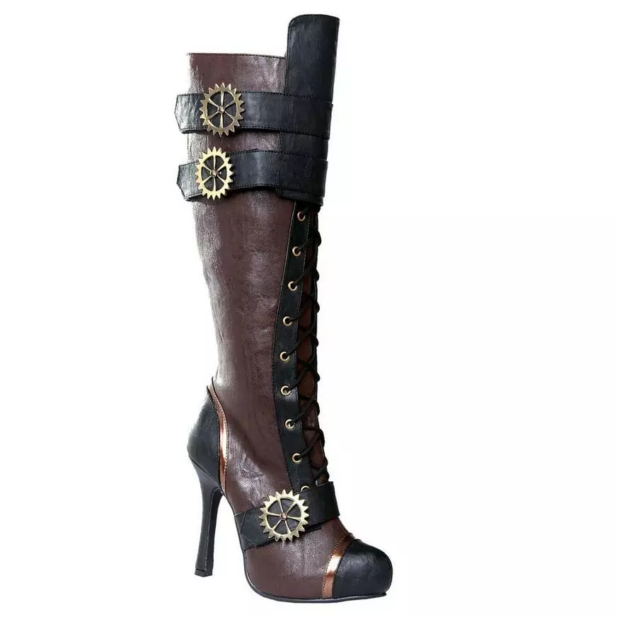Brown Quinley Steampunk Knee-High Boots 3 Brown Quinley Steampunk Knee-High Boots