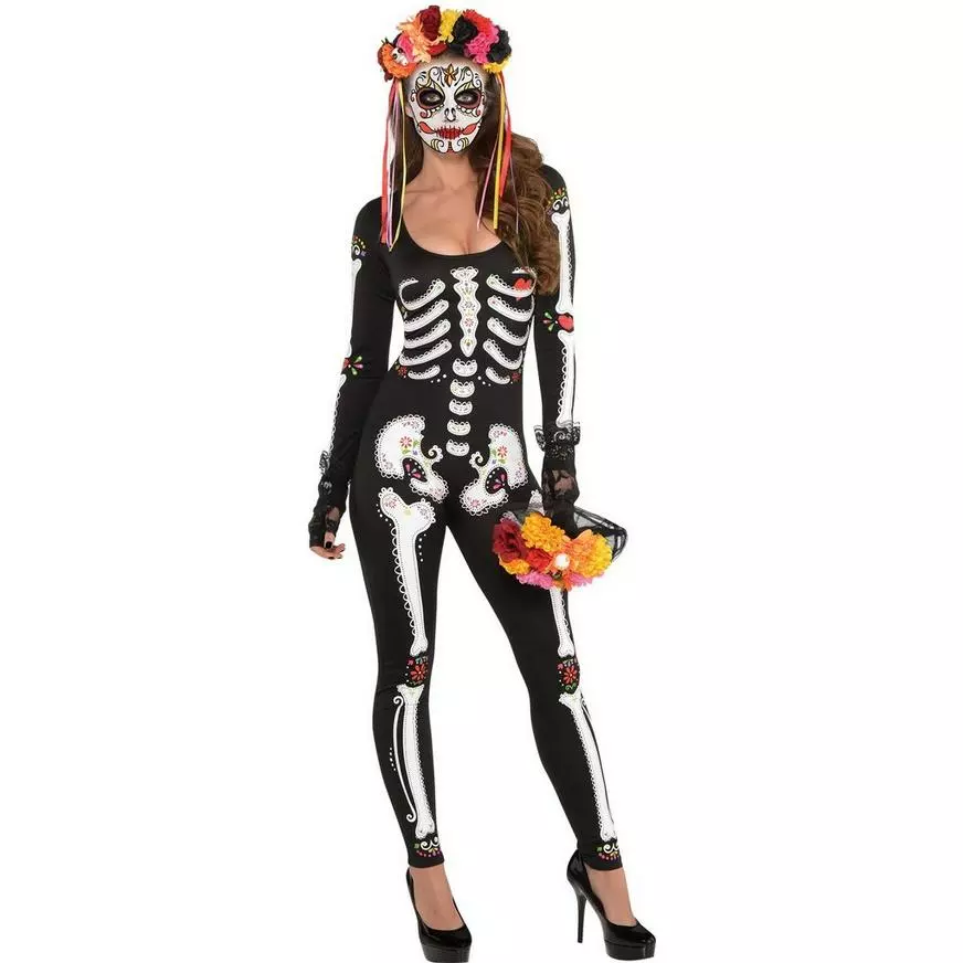 Adult La Muerta Day Of The Dead Skeleton Catsuit 3 Adult La Muerta Day Of The Dead Skeleton Catsuit