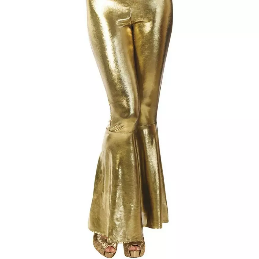 AMSCAN Metallic Gold 70s Bell Bottom Pants For Adults 3 AMSCAN Metallic Gold 70s Bell Bottom Pants For Adults