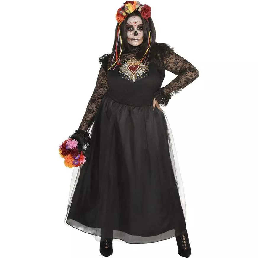 AMSCAN Day Of The Dead Sacred Heart Couture Plus Size Dress For Adults 3 AMSCAN Day Of The Dead Sacred Heart Couture Plus Size Dress For Adults