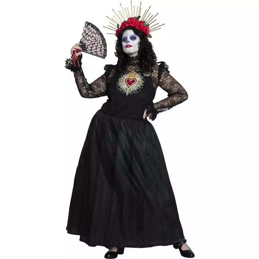 AMSCAN Day Of The Dead Sacred Heart Couture Plus Size Dress For Adults 4 AMSCAN Day Of The Dead Sacred Heart Couture Plus Size Dress For Adults - Image 2
