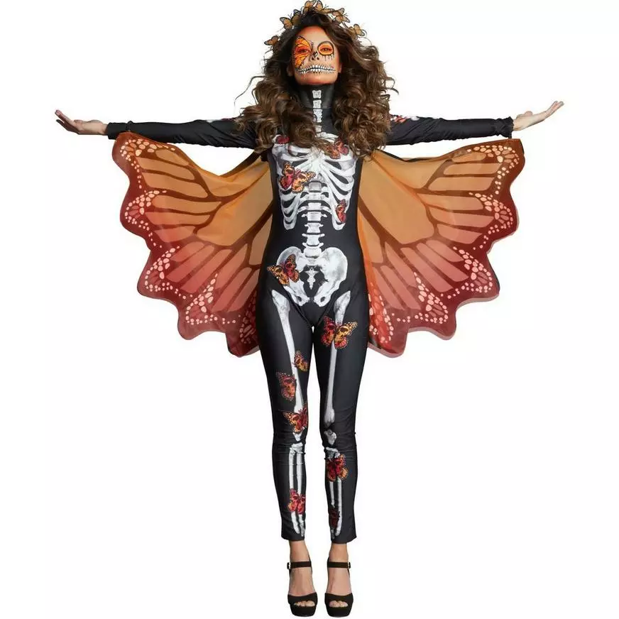 AMSCAN Black & Red Skeleton Catsuit With Butterflies For Adults - Day Of The Dead 5 AMSCAN Black & Red Skeleton Catsuit With Butterflies For Adults - Day Of The Dead - Image 3