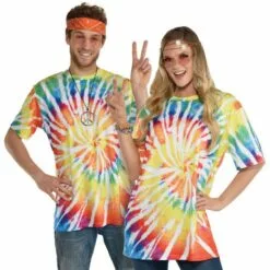 AMSCAN 60s Rainbow Spiral Tie Dye T-Shirt For Adults
