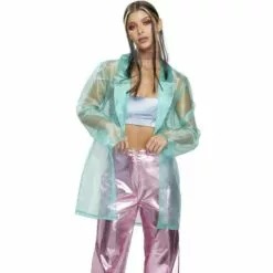 Teal Organza Trench Coat For Adults - Iridescent Glam
