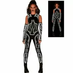AMSCAN Adult Reflective Black Latex-Look Circuit Board Sleeveless Unitard Catsuit - Cyberpunk