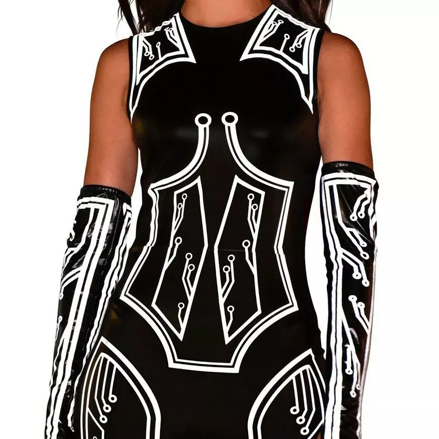 AMSCAN Adult Reflective Black Latex-Look Circuit Board Sleeveless Unitard Catsuit - Cyberpunk 4 AMSCAN Adult Reflective Black Latex-Look Circuit Board Sleeveless Unitard Catsuit - Cyberpunk - Image 2