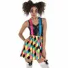 Adult Neon Harlequin Skirt With Suspenders & Bow Tie - Skater Clown -Amscan Shop P942175