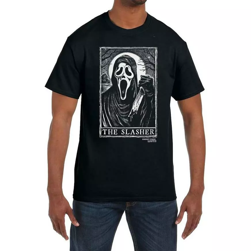 Adult Black Ghost Face The Slasher Tarot Card Cotton T-Shirt - Scream 3 Adult Black Ghost Face The Slasher Tarot Card Cotton T-Shirt - Scream