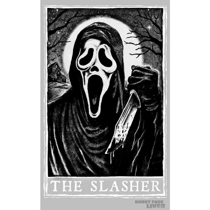 Adult Black Ghost Face The Slasher Tarot Card Cotton T-Shirt - Scream 4 Adult Black Ghost Face The Slasher Tarot Card Cotton T-Shirt - Scream - Image 2